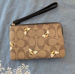 Coach Tan Bee Pattern Wristlet